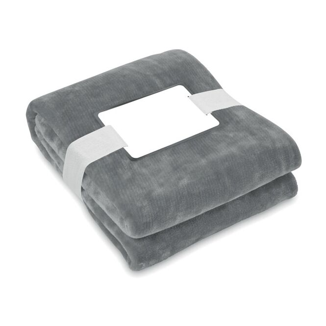 Kundengeschenk nachhaltige RPET-Fleece-Decke 280g/m² – dunkelgrau – mit hochwertigem Stick für Teamevents