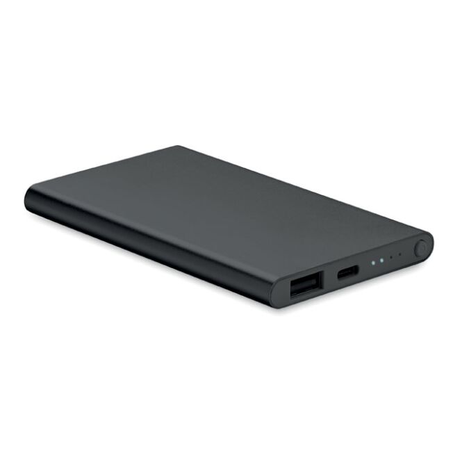 Kundengeschenk Powerbank 4000 mAh Aluminium – schwarz – lasergraviert 4000 mAh DC5V/2A mit USB-C Kabel für das Homeoffice