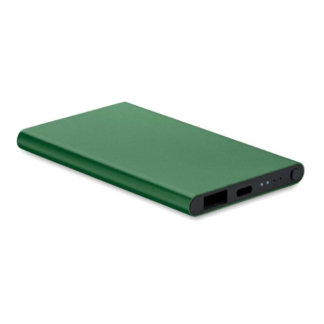 Premium-Werbeartikel Powerbank 4000 mAh – dunkelgrün – mit Logo bedruckt, 5V/2A, inkl. USB-C-Kabel, für edles Kundenpräsent