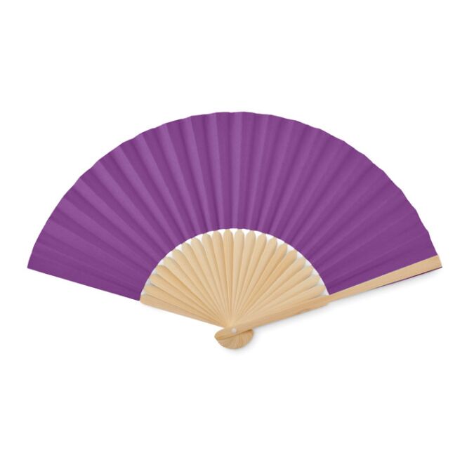 Werbeartikel Handfächer Bambus – violett – mit Logo bedruckt als Sommer-Giveaway für Outdoor-Events