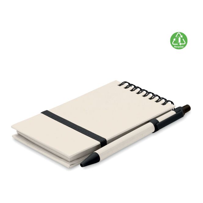 Mitarbeitergeschenk Notizbuch DIN A6 – schwarz – mit Werbedruck 70% Milchkarton 30% Recyclingpapier 70 Blatt nachhaltiges Journal