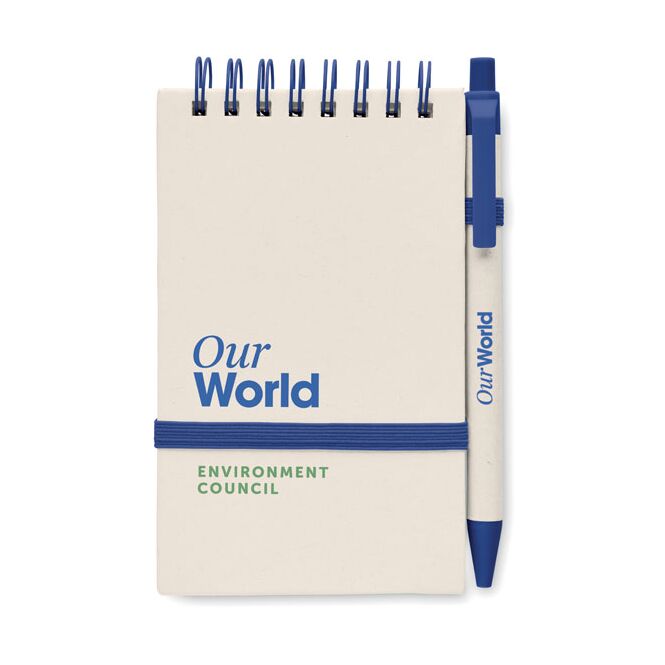 Mitarbeitergeschenk Notizbuch DIN A6 Set – blau – mit individuellem Werbedruck 70% recycelter Milchkarton 70 Blatt nachhaltiges Journal