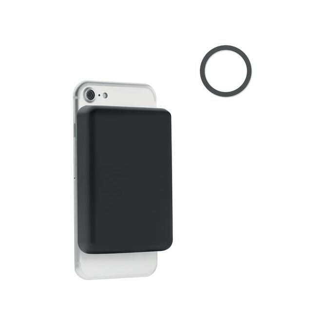 Kundengeschenk Powerbank 5000 mAh 15W Wireless Charger – schwarz – lasergraviert für das Homeoffice oder als edles Kundenpräsent
