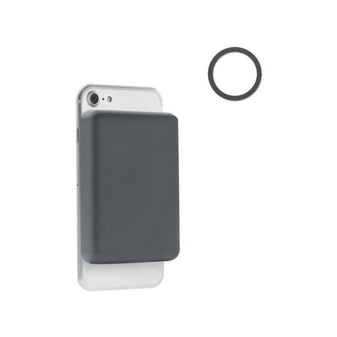 Firmengeschenk Powerbank mit Wireless Charger – dunkelgrau – mit Logo bedruckt 5000 mAh 10W für das Homeoffice