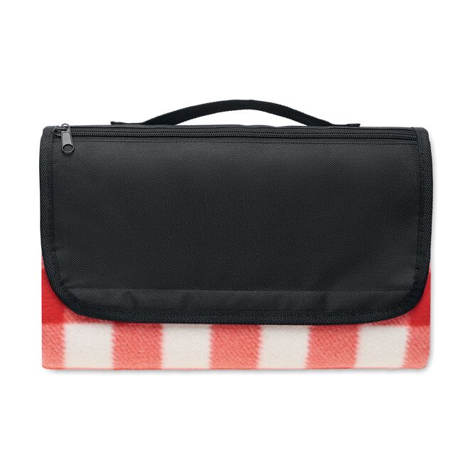 Werbeartikel Picknickdecke rPET-Fleece – rot – mit Logo bedruckt nachhaltig für Firmen-Events