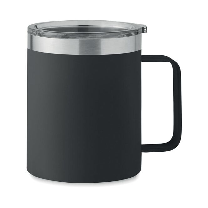 Firmengeschenk Thermobecher recycelter Edelstahl – schwarz – mit Logodruck 300 ml nachhaltiger Mehrwegbecher für das Mitarbeiter-Onboarding