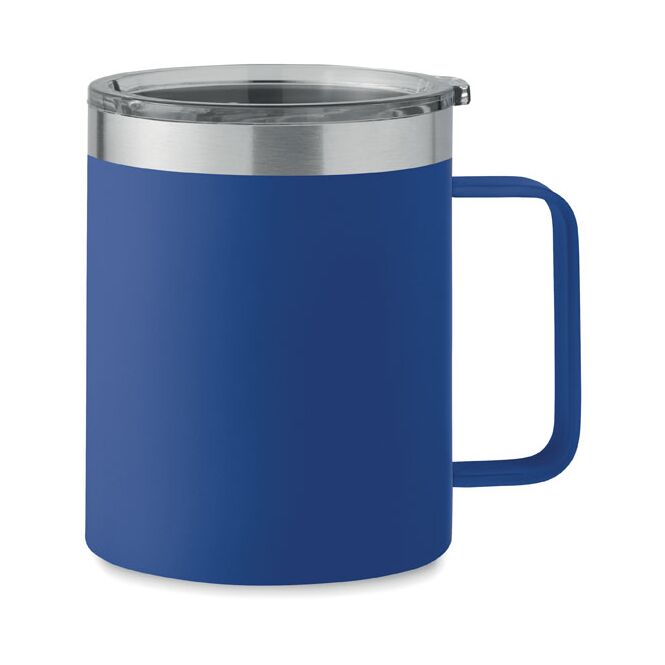 Werbeartikel Thermobecher recycelter Edelstahl – blau – mit Logo bedruckt 300 ml nachhaltiger Mehrwegbecher für Events