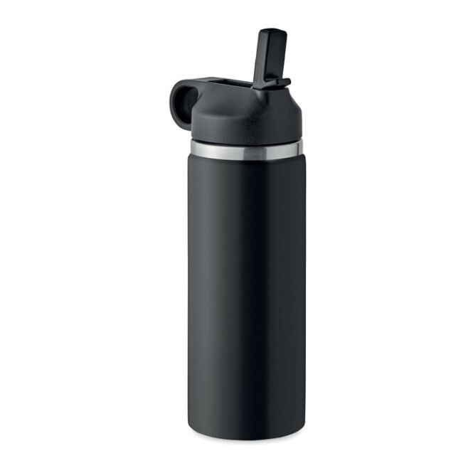 Kundengeschenk Doppelwandige Flasche – schwarz – nachhaltig mit Gravur 500 ml Edelstahl vakuumisoliert auslaufsicher für Besprechungsräume