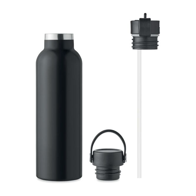 Mitarbeitergeschenk Trinkflasche 700ml – schwarz – mit Logodruck 90% recycelter Edelstahl auslaufsicher nachhaltige Mehrwegflasche