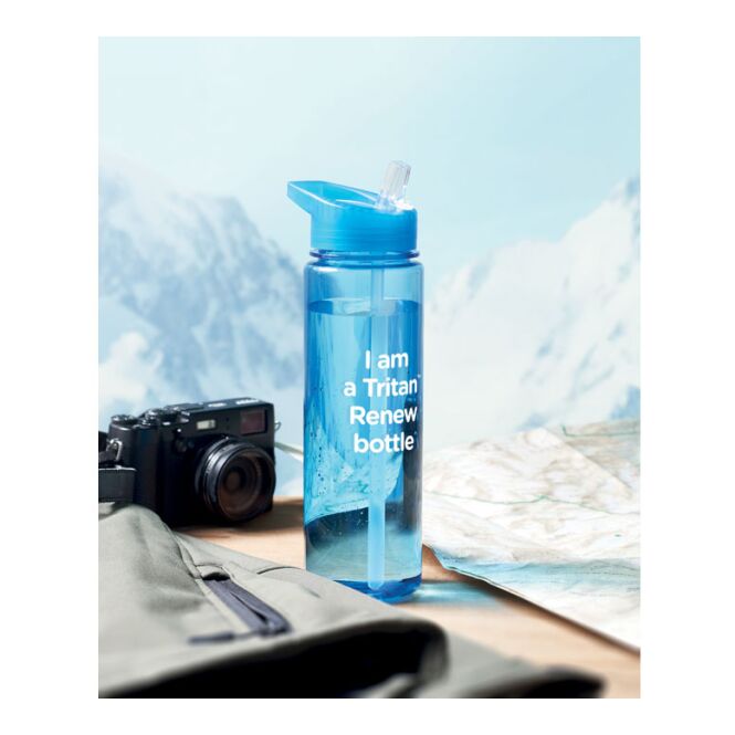 Werbeartikel Tritan Renew™ Trinkflasche – transparent blau – mit Logo bedruckt 650ml BPA-frei auslaufsicher nachhaltig für Sportevents