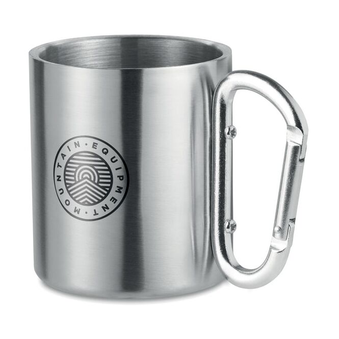 Kundengeschenk Thermobecher Edelstahl – mattsilber – mit Logodruck 220 ml für die Büroküche