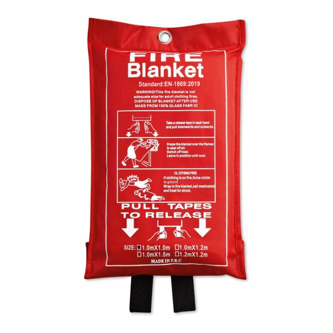 Werbeartikel Feuer-Löschdecke – rot – mit Logo bedruckt aus hochwertigem Glasfasergewebe, ideal für den schnellen Brandschutz.