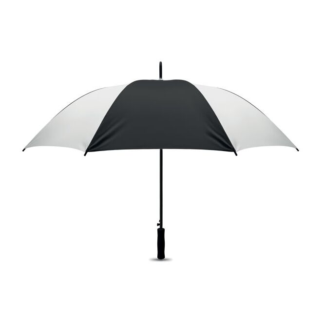 Firmengeschenk Stockschirm – weiss schwarz – mit individuellem Logodruck Automatik Ø 68,5 cm für Geschäftspartner und Events