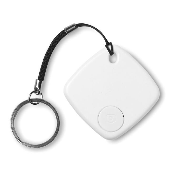 Werbeartikel Schlüsselfinder – weiss – mit Werbedruck 15m/35m Reichweite CR2032 Batterie smarter Bluetooth-Tracker für Büros