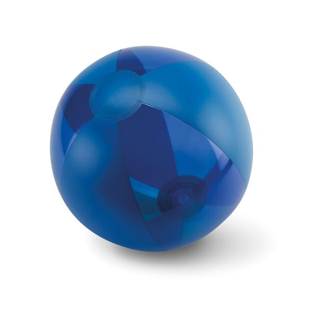 Werbeartikel aufblasbarer Wasserball mit transparenten Segmenten – blau – mit Logo bedruckt für Strand-Promotions