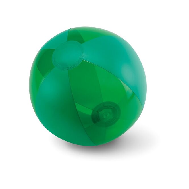 Werbegeschenk aufblasbarer Wasserball transparente Streifen – grün – mit Logo bedruckt für Sommer-Promotions