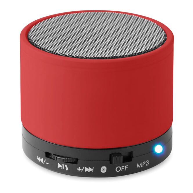 Technik-Werbemittel Bluetooth Lautsprecher rund – rot – mit Logo bedruckt 3W 450mAh Akku für den Büroalltag