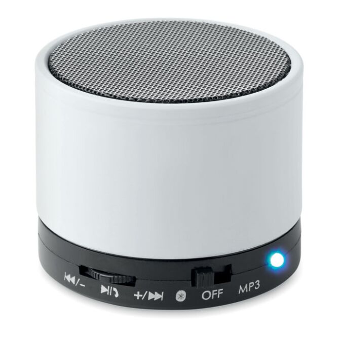 Technik-Werbemittel Bluetooth Lautsprecher rund – weiss – mit Logo bedruckt 450mAh 3W 3 Ohm für das Mitarbeiter-Onboarding