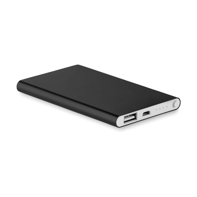 Premium-Werbeartikel Powerbank 4000 mAh Aluminium – schwarz – mit Gravur für das Mitarbeiter-Onboarding