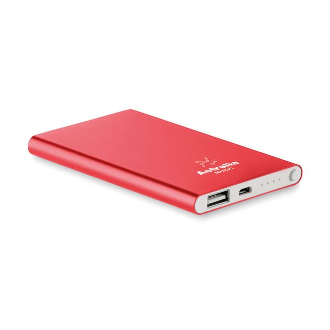 Werbeartikel Powerbank 4000 mAh Aluminium – rot – lasergraviert für Technik-Messen und den Büroalltag