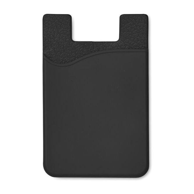 Streuartikel Handy-Kreditkartenhalter – schwarz – mit Logo bedruckt für den Büroalltag