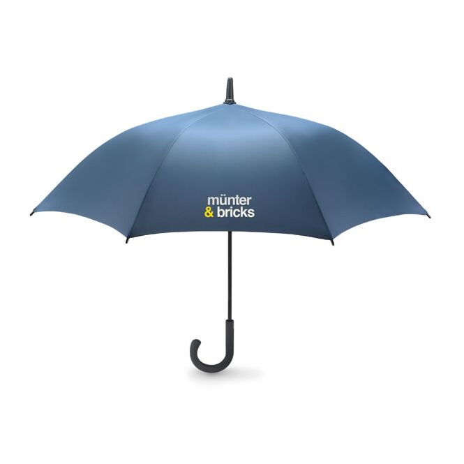 Firmengeschenk Automatikschirm Luxus – blau – mit individuellem Logodruck sturmfest mit Windproof-System 23 Zoll für Hotellerie & Gastronomie