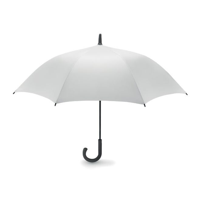 Firmengeschenk Automatikschirm Luxus – weiss – mit individuellem Logodruck sturmfest mit Fiberglasgestell Ø 105 cm für Hotellerie & Empfang