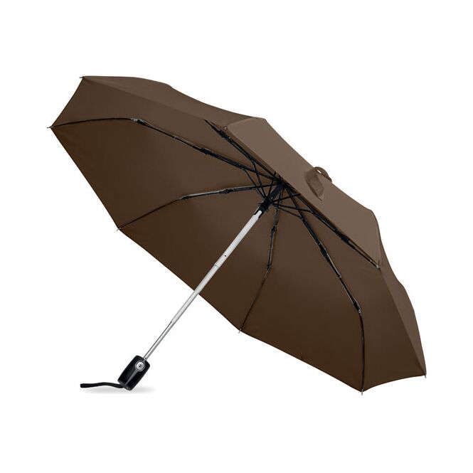 Firmengeschenk Automatikschirm Luxus – braun – mit individuellem Logodruck sturmfest mit Windproof-System Ø 21'' für die Hotellerie