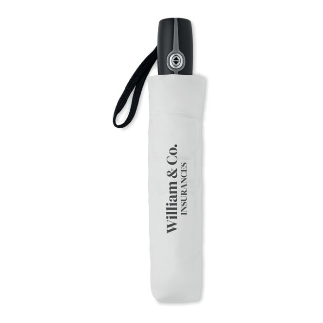 Kundengeschenk Automatikschirm Luxus – weiss – mit individuellem Logodruck sturmfest mit Windproof-System Ø 105 cm für Firmenevents