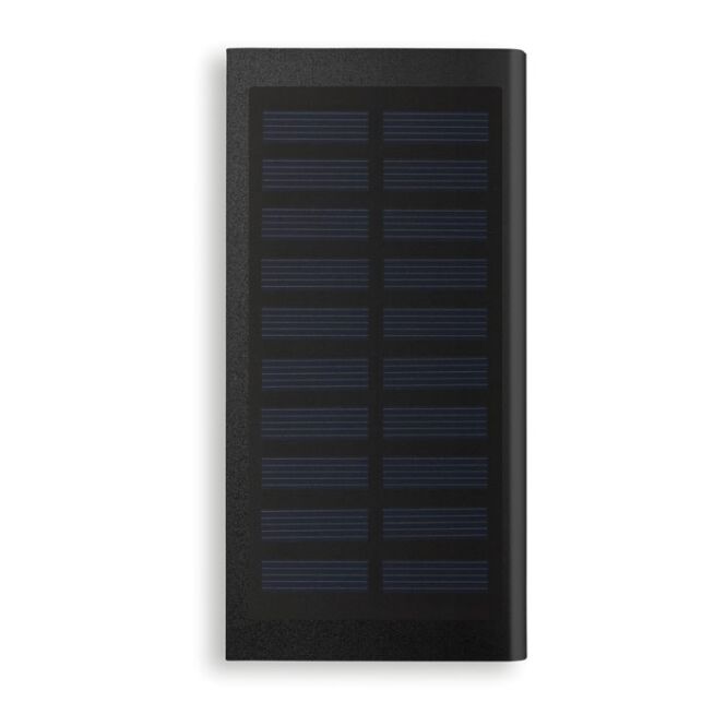 Kundengeschenk Solar Powerbank 8000 mAh – schwarz – mit Logo bedruckt nachhaltig für das Mitarbeiter-Onboarding