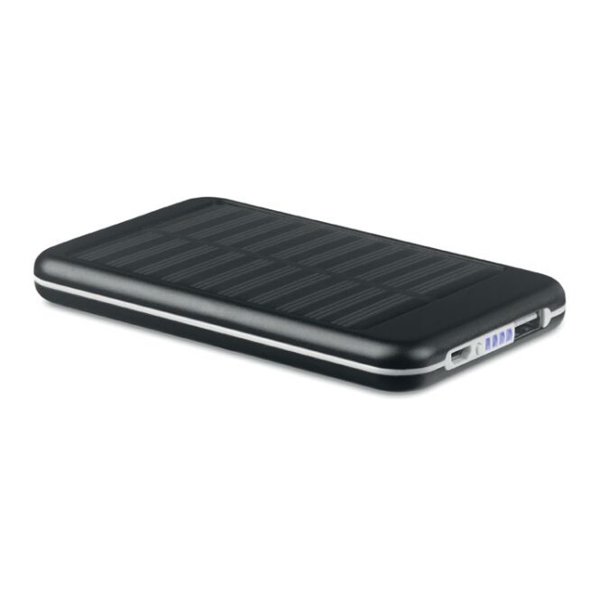 Kundengeschenk Solar Powerbank 4000 mAh – schwarz – lasergraviert nachhaltig für das Homeoffice