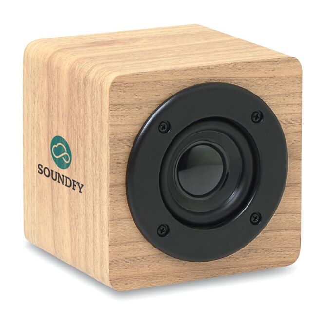 Kundengeschenk Bluetooth Lautsprecher – holzfarben – mit Gravur 3W Leistung 350 mAh Akku für das Homeoffice