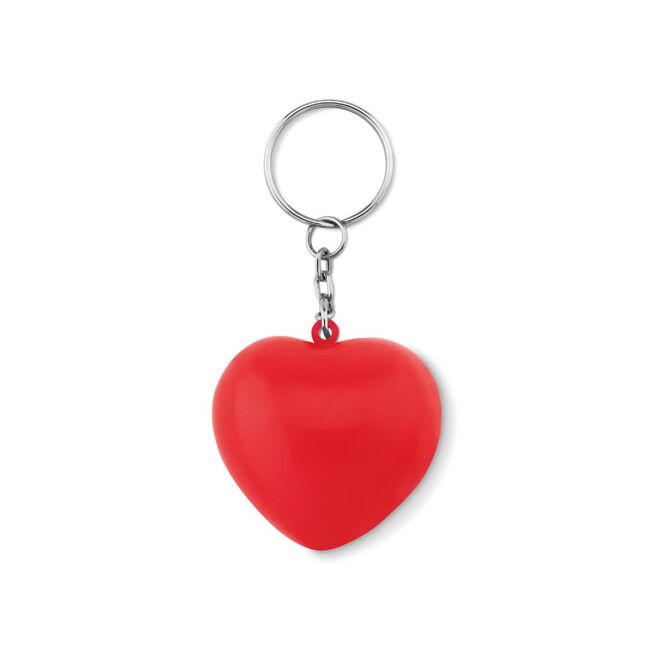 Werbeartikel Schlüsselring mit PU Herz – rot – mit Logo bedruckt als Messe-Giveaway für Kunden