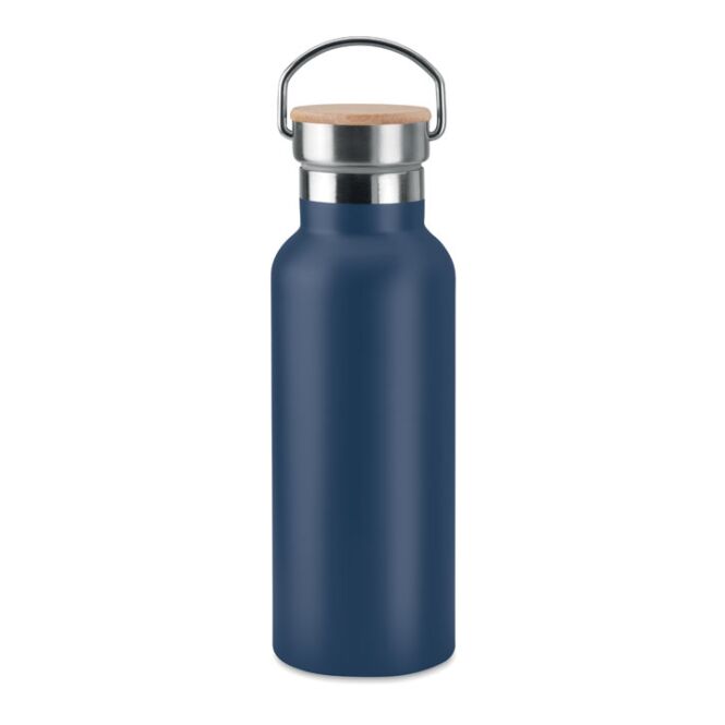 Kundengeschenk Edelstahlflasche Doppelwandig – marineblau – mit Logodruck 500 ml vakuumisoliert nachhaltig auslaufsicher für das Mitarbeiter-Onboarding