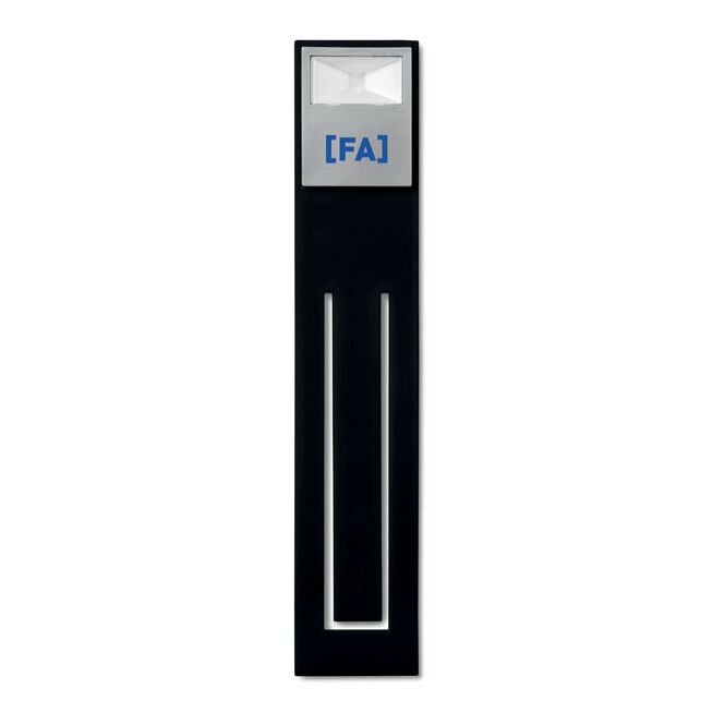 Kundengeschenk Tischlampen LED Leseleuchte – schwarz – mit Werbedruck, flexibler Arm, inkl. 2 CR2032 Batterien, Lesezeichen
