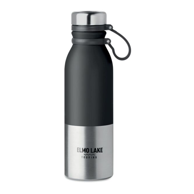 Firmengeschenk Thermobecher Silikonbeschichtung – schwarz – mit Logodruck 600 ml für das Mitarbeiter-Onboarding
