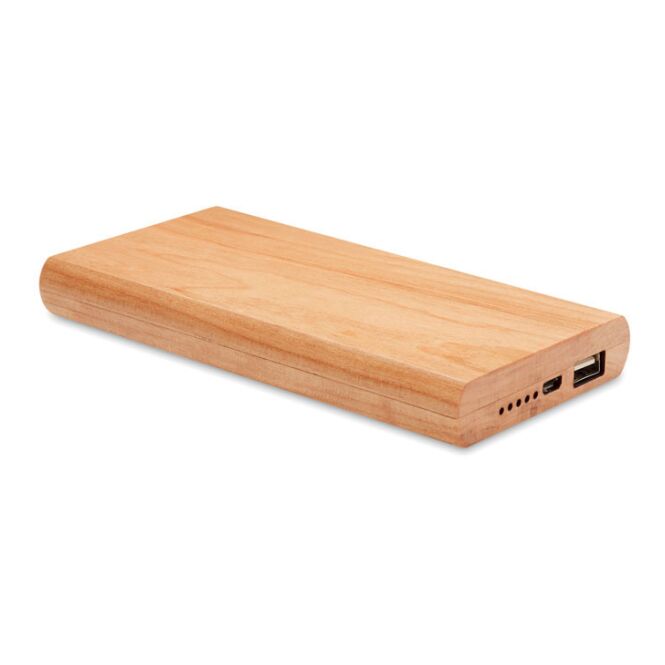 Premium-Werbeartikel Powerbank Bambus 4000 mAh – holzfarben – mit Gravur nachhaltig 4000 mAh mit USB-C für das Mitarbeiter-Onboarding