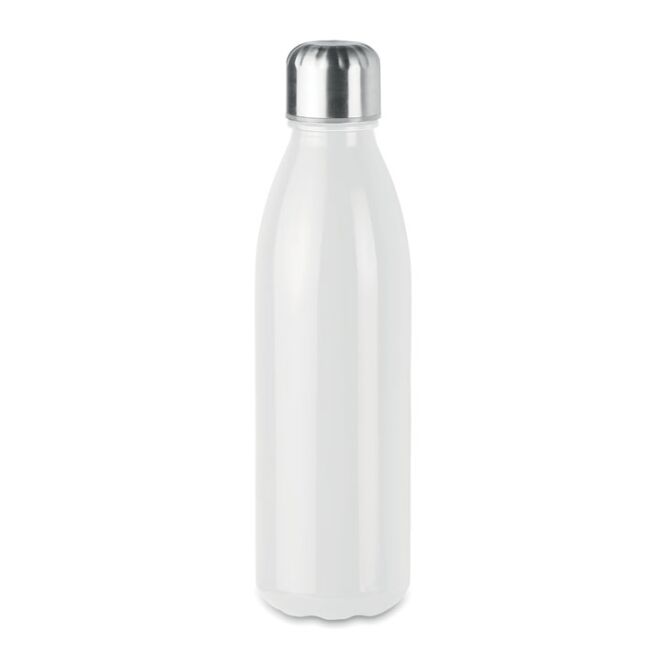 Kundengeschenk Glas Trinkflasche – weiss – mit Logodruck 650 ml Glas Flasche für Besprechungsräume