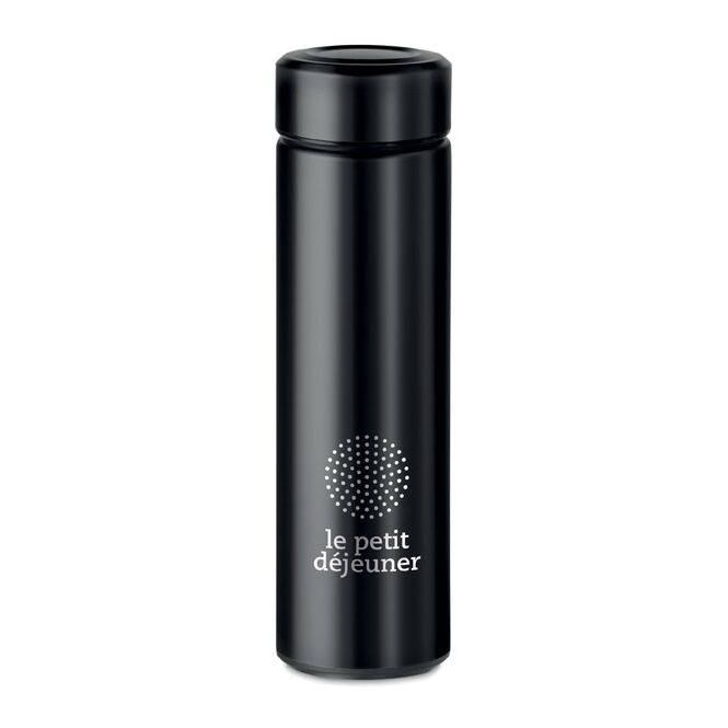 Kundengeschenk Edelstahl Trinkflasche 470 ml – schwarz – mit Gravur 470 ml doppelwandig vakuumisoliert für das Mitarbeiter-Onboarding