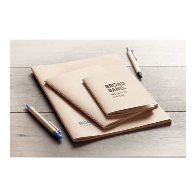 Mitarbeitergeschenk Notizbuch DIN A6 Pappcover – beige – mit Logo bedruckt 40 Blatt 70g Papier nachhaltiges Journal für CSR