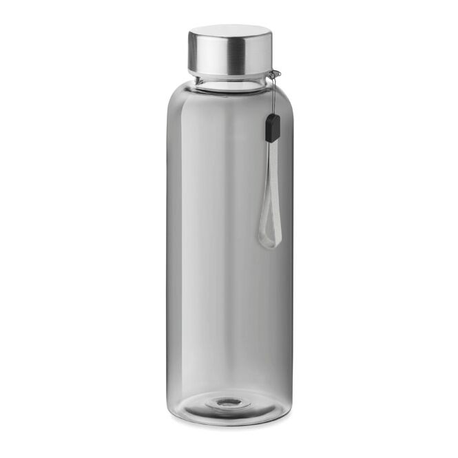Werbeartikel RPET Flasche 500ml – transparent grau – mit Logo bedruckt 500 ml nachhaltig auslaufsicher für Sportevents & Turniere
