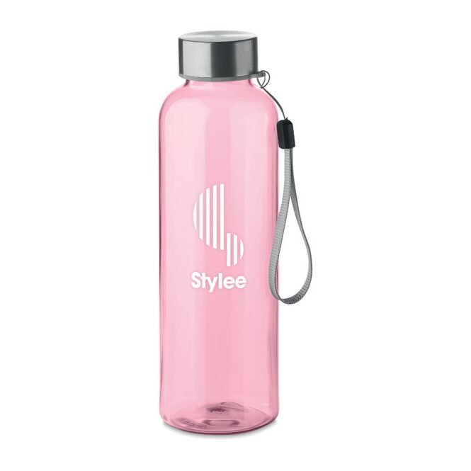 Werbeartikel RPET Trinkflasche – transparent pink – mit Logo bedruckt 500ml auslaufsicher nachhaltig für Sportevents & Turniere