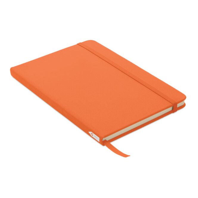 Mitarbeitergeschenk Notizbuch DIN A5 600D RPET – orange – mit individuellem Werbedruck 80 Seiten recyceltes Papier nachhaltiges Journal