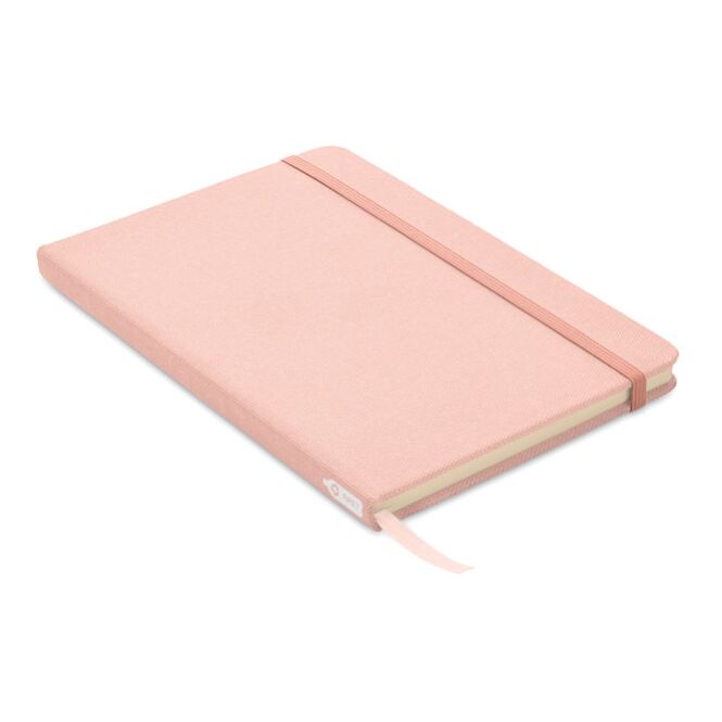 Mitarbeitergeschenk Notizbuch RPET – pink – mit Logodruck 80 Seiten recyceltes Papier DIN A5 nachhaltiges Journal für CSR-Promotions