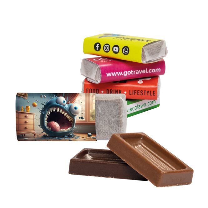 Firmengeschenk Heidel Napolitain Vollmilchschokolade – alpenvollmilch – mit individueller Banderole 3 g als Werbemittel für Messen und Events