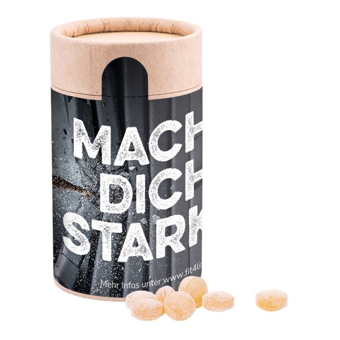 Mitarbeitergeschenk Papierdose Eco Midi – weiß – mit Logo bedruckt kompostierbare Verpackung ideal für Messen & Events