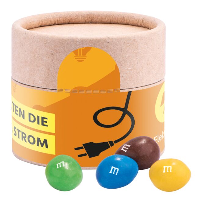 Streuartikel Papierdose Eco Mini – mit bonbons – mit bedrucktem Etikett für messen und events als werbegeschenk für potenzielle kunden