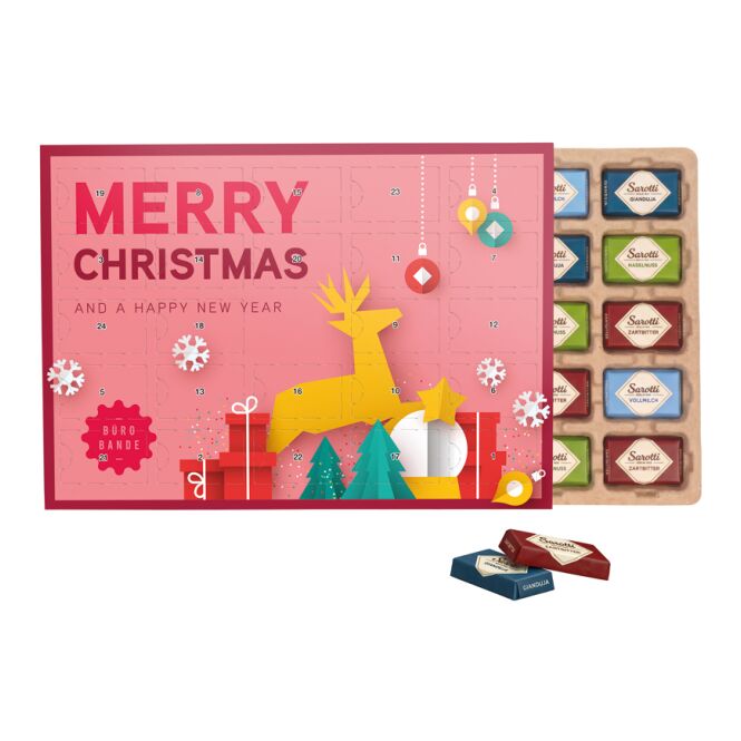Firmengeschenk Premium Tisch Adventskalender Eco – weihnachtlich – inkl. Werbeaufdruck als Weihnachtsgeschenk für Kunden und Partner