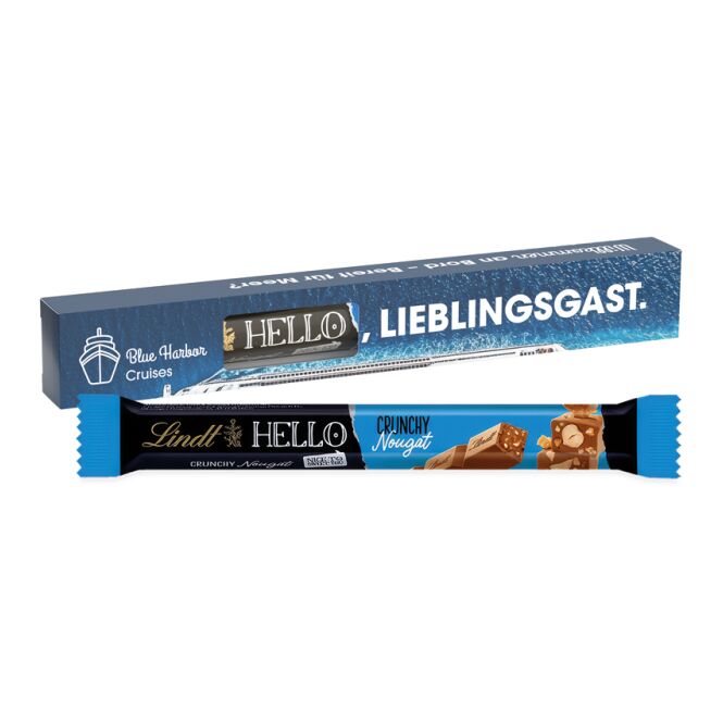 Premium-Werbeartikel Lindt HELLO Promotion Stick – schokolade – mit individuellem Etikett für Messen und Events an potenzielle Kunden