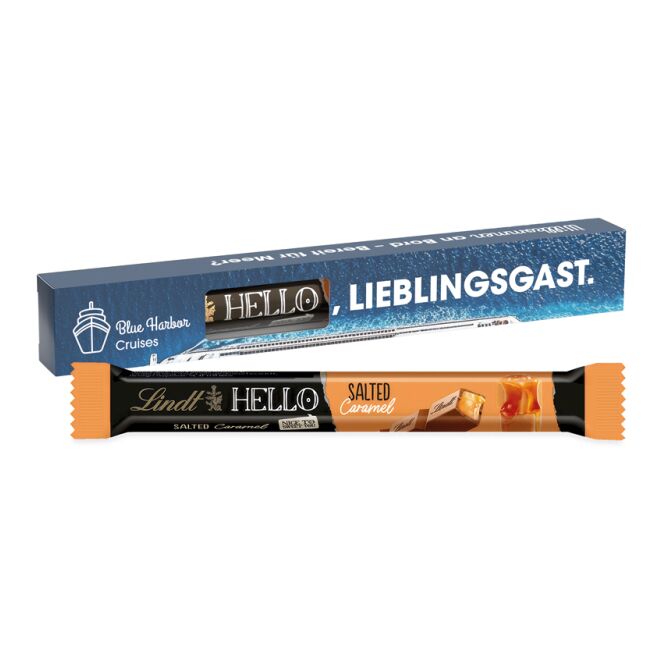 Premium-Werbeartikel Lindt HELLO Promotion Stick – schokolade – mit individuellem Etikett für Kunden und Partner als Firmengeschenk